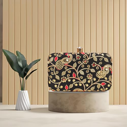 Image of LONGING TO BUY Hand Crafted Designer Box Clutch - Zari Embroidery For Women