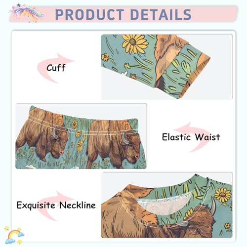 Pajama Sets Long Sleeve Bison in Floral Meadow Pattern Soft Comfy Sleepwear 2 Piece PJS 3-8T4