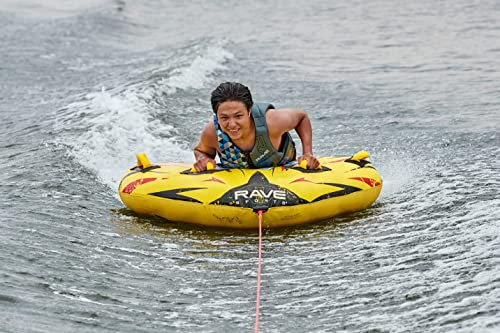 Image of RAVE Sports Razor Inflatable Towable Tube, 1-2 Riders, Unique Skim-Fast Bottom Coating, Nylon Cover, Four Foam-Filled Reinforced Handles, Quick Connect Tow Point, Boat Tubes and Towables