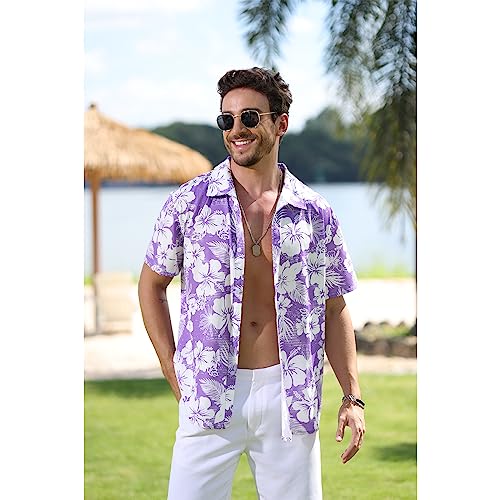 Men's Novelty Hawaiian Floral Shirt Summer Casual Button Down Tropical Holiday Beach Shirts3