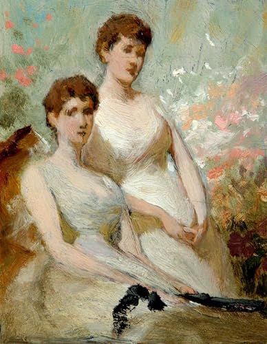 Affiches d'Art deux dames en robes blanches pour un salon romantique