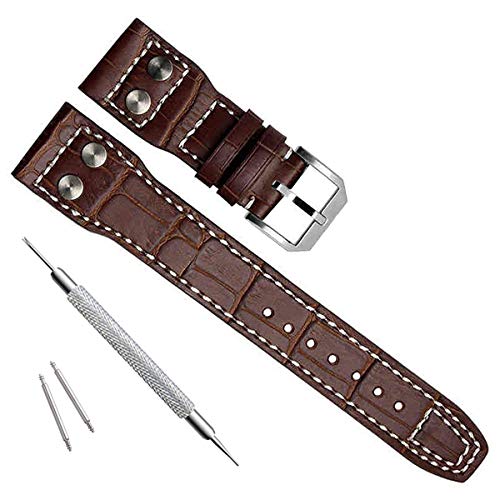 22mm Genuine Leather Watch Strap Band fit for IWC Pilot's Watchs (Pin Buckle/Brown)
