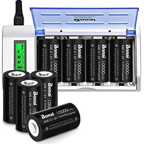 Bonai 10000Mah Rechargeable D Cells 8 Counts With Battery Charger Bundle #TOP20