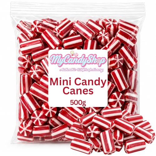 MyCandyShop Strawberry Mini Candy Canes - 500g Christmas Sweets Strawberry Candy Canes - Soft & Chewy Fruit-Flavoured candycanes Similar taste to strawberry laces - Christmas stocking filler sweets