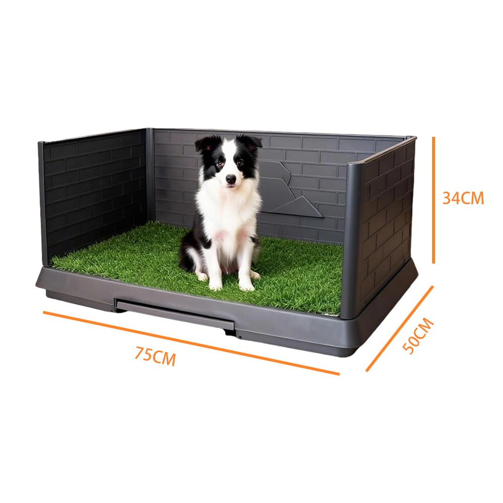 Hundetoilette,75 x 50 cm DREI Seitenwände, Ausgestattet Mit 2 Austauschbaren Kunstrasenteilen, Hunde-Toilette Balkon, Für Drinnen Und Draußen Geeignet Für Kleine Hunde, Große Hunde und Ältere Hunde
