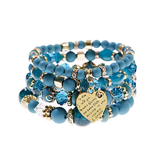 MCyotion Boho Handmade Natural Stone Mix Beaded Stackable Bracelets Multilayer Irregular Agate Wrap Bangles Strand Stretch Jewelry Gift for Women, Teen Girls and Mother(blue beads)