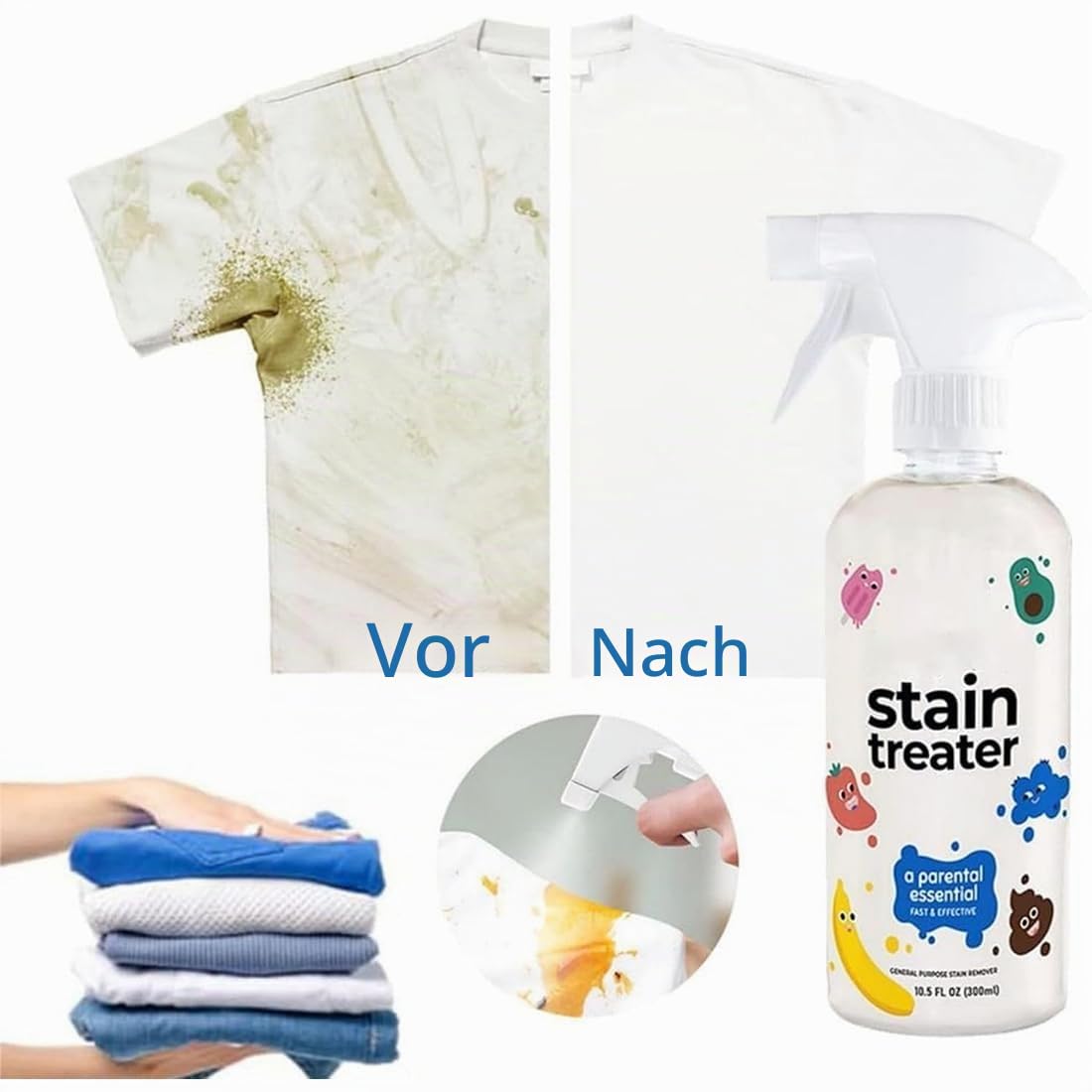 Stain Treater Spray, 300ml Stain Remover for Clothes, Fleckenspray Kleidung, Portable Quickly Stains Treatment, Anti Flecken Spray, Lebensmittel, Fett, Kaffee, Wäsche, Unterwäsche, Stoff (2 Stücke)