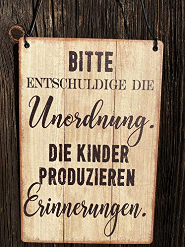 Rostalgie Metall Schild Kinder 10 x 15 cm Creme/braun Hänger Wandschild - 1 Stück (Metall, Bitte Entschuldige die Unordnung)