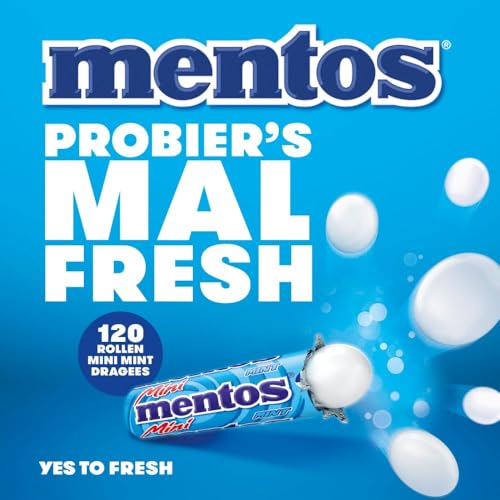 Mentos Mint Classic Bucket, Eimer enthält 120 Mini-Rollen à 5 Minz-Dragees, Kaubonbons mit Pfefferminz-Geschmack, Aufbewahrungs-Box (120 Mini Rollen), vegan 2