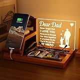 Illuminate Dad's Nightstand：More than an organizer—this wooden docking station includes a soft built-in LED glow that brightens Dad's nightstand or desk. It doubles as a cozy night light and a daily reminder of your love All-in-One Charging Dock & Or...