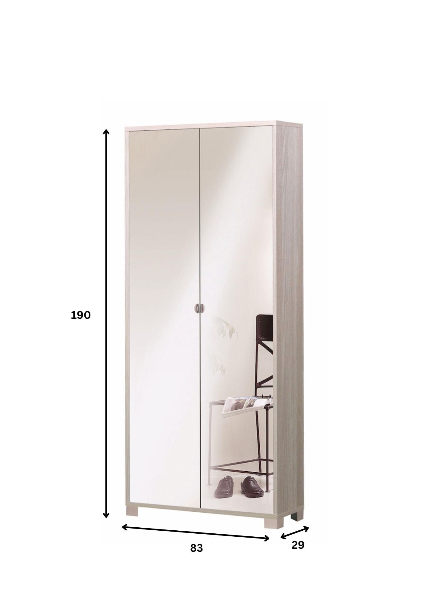 Sarmog Kit Armadio con 2 ante, Armadio salvaspazio, Armadio camera da letto, Design contemporaneo, Armadio salvaspazio H190 L83 P29 (Specchio, Olmo/Olmo)