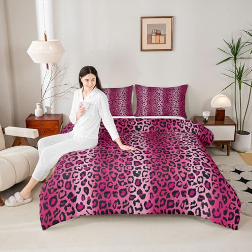 Image of Leopard Print Comforter Women Cheetah Print Comforter Set For Kids Girls Pink Red Black Sexy Luxury Bedding Set Toddler Size Ultra Soft Decor Africa Animal Wildlife Duvet Set Reversible Quilt Set