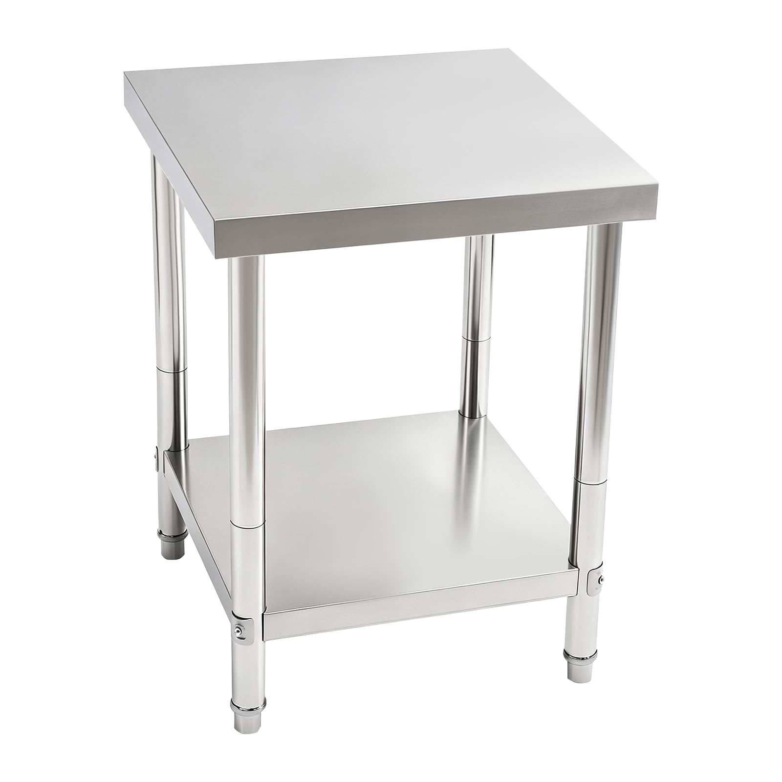 Mesa de trabajo de acero inoxidable, 60 x 60 x 80 cm, mesa de acero inoxidable, capacidad de carga de 400 kg, mesa de trabajo con suela ajustable para cocina, mesa de metal, adecuada para