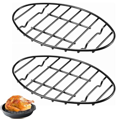 2 Pack Oval Roasting Rack,12 Inch Black Cooling Rack with Integrated Feet, Enamel Finished Cooling Rack Grill, Nonstick, for Roasting Pan, Great for Basting, Cooking, Drying, Baking Tools