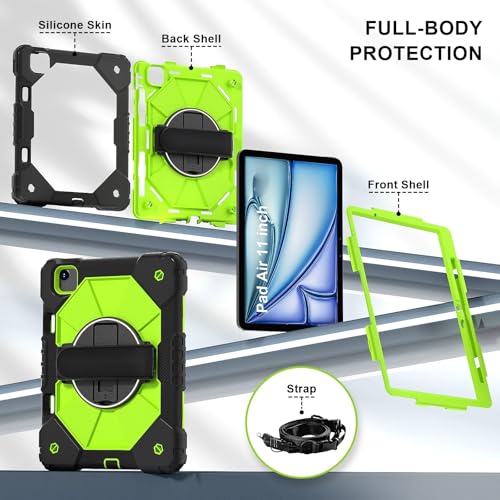 Coque iPad Air 11 M4 antichoc jaune vert avec béquille rotative - 7