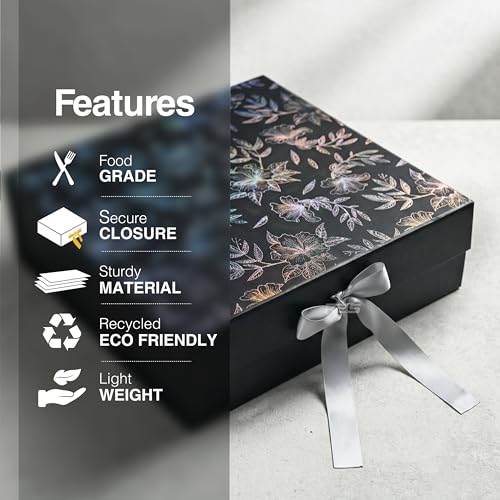 Image of RBS- LARGE Gift Box (34 x 33 x 10cm) Gift boxes for Packaging (1 Pack) Hamper Boxes for Gift Holds Upto 10 kg Gift Packing Box Gift Boxes for Gifting Hamper Box (L -Black Rainbow Floral)