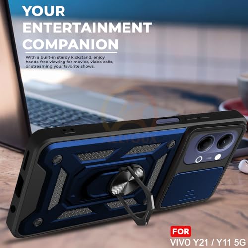 Image of Armor Bumper Back Cover Case for Vivo Y21 5G / Y11 5G | Rotating Camera Cover, Ring Holder & Kickstand | Heavy Duty & 360 Degree Protection Vivo Y21 5G / Y11 5G Back Cover (Blue)