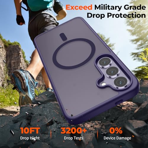 Image of SUPFINE Magnetic for Samsung Galaxy S24 Plus Case / S25 Plus Case with Screen Protector, (Built-in Magnets) (Military Grade Drop Protection) Slim Translucent Shockproof Phone Case,Dark Purple