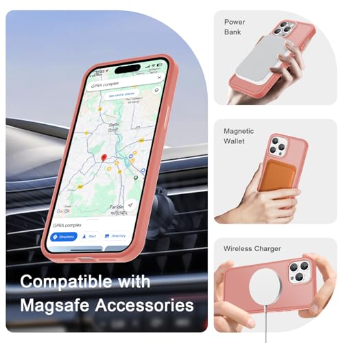 Image of YENAPOON for iPhone 14 Pro Max Case, Matte Magnetic Phone Cover [with 1 Screen Protector] [Support for MagSafe] [Shockproof Military Grade Protection] Translucent Frosted Back, Pink