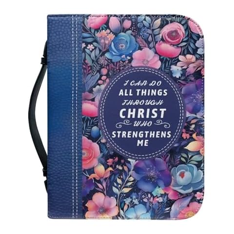 Cozeyat Medium Bible Covers for Women 9x6 Inch Blue Floral Pattern Bible Protector Sleeve with Zipper Dustproof Bible Carrying Case for Girls Organizer Cover
