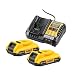 Produktbild DEWALT 18 Volt / 2.0 Ah Akku Starter-Kit DCB1104D2 (bestehend aus 2x Akkus (DCB183-XJ) & 1x System-Schnellladegerät (DCB1104-QW), mit Ladzustandsanzeige, passend für alle 18 Volt XR Akku-Maschinen)