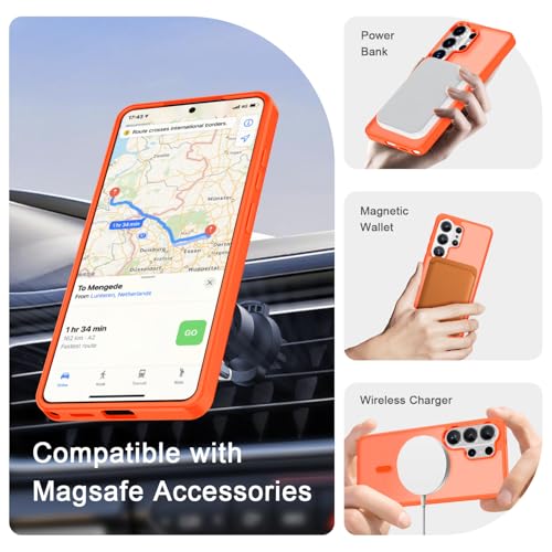 Image of for Samsung Galaxy S26 Ultra Case, Matte Magnetic Phone Cover, Orange | Fit for MagSafe, Screen Protector included, Shockproof Military Grade Protection, Translucent Frosted Back