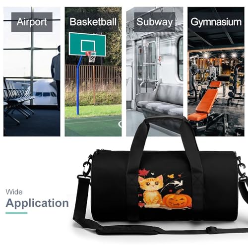 Fall Cat Maple Leaves Pumpkin Travel Duffle Bag Waterproof Sport Gym Bag Carry On Tote Bags for Men Women3