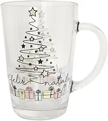 Caneca De Natal Vidro Frase Feliz Natal 320ml Xícara Transparente Com Alça Árvore Natalina Caixa Presenteável Decorativa Temática Cafés Chás Chocolate Bebidas Quentes e Geladas