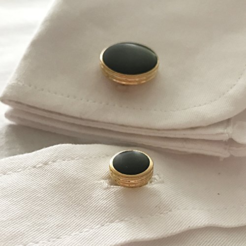 Salutto Men's Cufflinks And Studs Set For Formal French Shirt Formal Black With Shiny Gold #TOP3