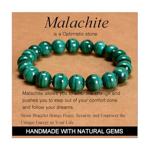 MASSIVE BEADS Malachite - Optimistic - Handmade Handmade Yoga Stretch Elastic Bracelet Natural Stone Crystal Healing Power Energy Gifts for Unisex Adult 10mm