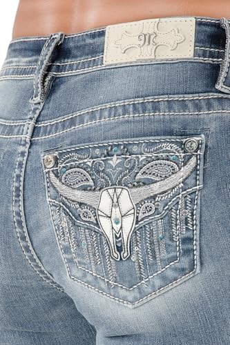 Miss Me Women's Seren Longhorn Bandana Embellished Pockets Mid-Rise Bootcut Jeans4