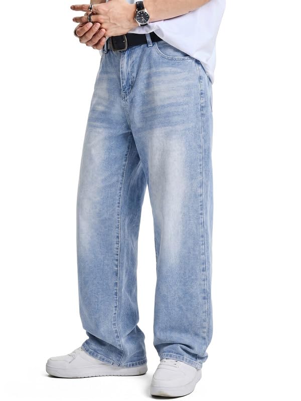 JMIERR Herren Baggy Jeans Weite Jeanshose Y2K Denim Streetwear Raw Jogginghose Loose Fit Männer Hip Hop Jeanspants S-3XL