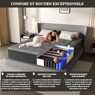 DEWINNER Matelas 140 x 190 x 30 cm, Hauteur 30 cm, Matelas Silencieux d'épaisseur Moyenne, Mousse à Mémoire de Forme Hybride, Ressorts Ensachés Individuels, Absorbant et Respirant