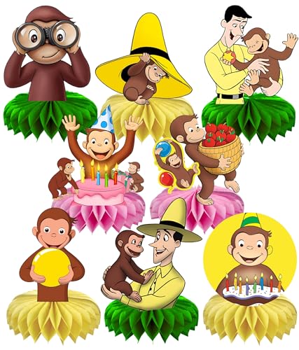 8Pcs Cartoon For George of Curious Party Honeycomb Table Centerpiece Birthday Party Supplies Table Decorations for Cartoon Party Decorations.