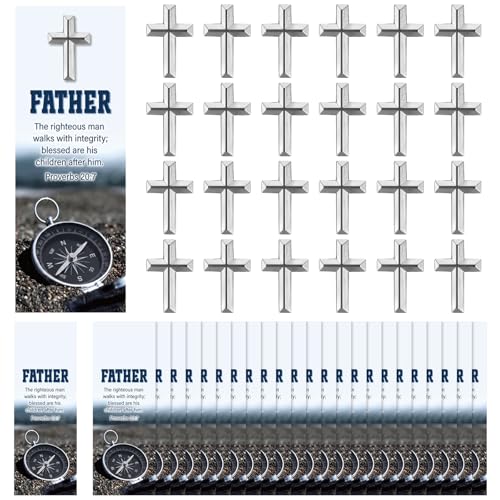 Kigeli 24 Sets Christian Fathers Day Gifts for Church Bulk Cross Lapel Pin with Bookmarks Religious Cross Pins Christian Gifts for Men Fathers Day Dad Pastor Husband Church Supplies