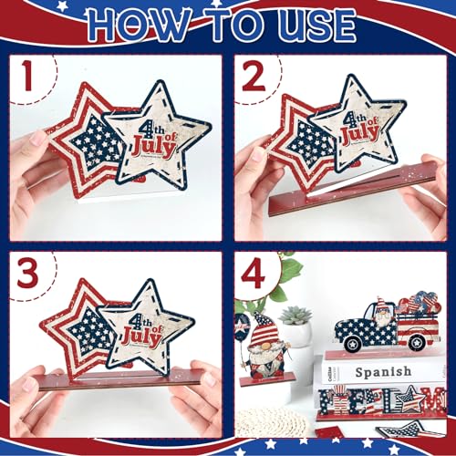 Image of gisgfim 6Pcs 4th of July Wooden Table Centerpiece Patriotic Table Decoration Independence Day Wood Letter Sign Freedom Gnomes Truck Table Decorations for Patriotic Party Veterans Day Home Decor