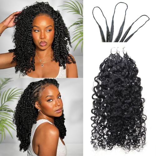 Beauday Afro Kinky Curly Pre-Separated Human Crochet Hair Extensions Feather Crochet Human Hair Extensions for Women Knotless Feather Line Hair Natural Color 18 Inch 60g