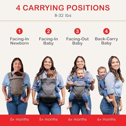Image of You+Me 4-in-1 Convertible Baby Carrier with 3D Cool Air Mesh - Heather Grey - Wear with a Newborn as Small as 8 lbs, and Infants up to Toddler of 32 pounds.