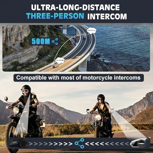 Image of Motorcycle Helmet Headset Support 3 Riders Group Intercom Communication System Speakers with Music Sharing /HiFi Sound /3 EQ Music Modes /Noise Cancellation /IP67 /FM Radio /Wake up Siri - Black