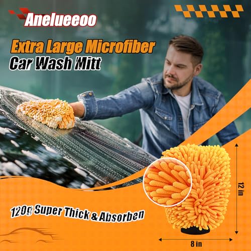 4 Pack Car Wash Mitt Microfiber, Premium Chenille Microfiber Wash Car Mitts Sponge Scratch Free & Lint-Free, Mitts Waterproof Lining Orange (8''X12'') - Image 3