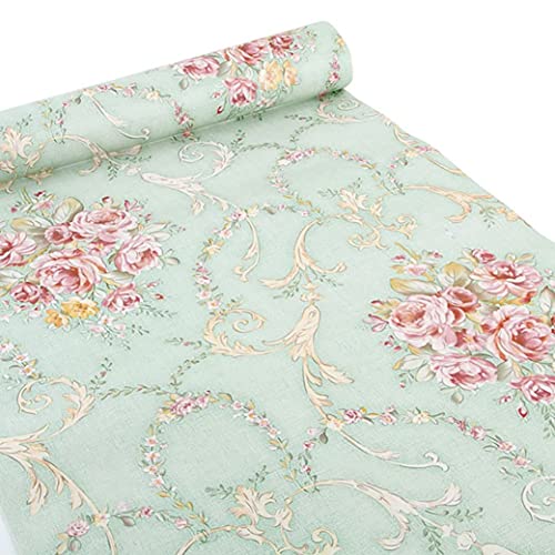 Ya Jin selbstklebende Deko-Folie mit Blumenmuster, für Regale, Schubladen, Schränke, Schreibtische Green-rose