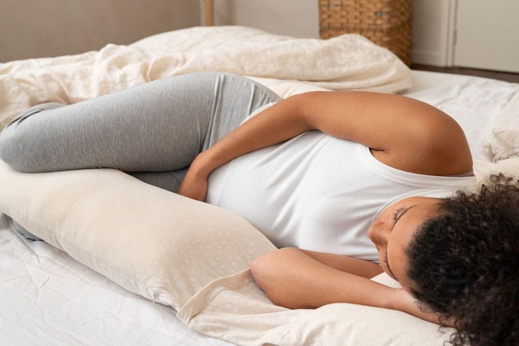 doomoo Almohada XXL, cojín de Embarazo y Lactancia, Algodón Ecológico y Certificado Oeko-Tex, Made in Europe, evolutivo con Cojín Pequeño Desmontable, Mini Flowers Sand