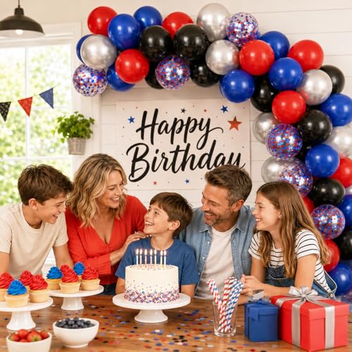 Image of Red and Blue Balloons, 60PCS Blue Red Balloon Set, 12 Inch Patriotic Latex Metallic Confetti Balloons for Independence Day 4th of July Birthday Graduation Memorial Day Party Decor