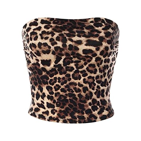 MixMatchy Women's Solid Casual Summer Side Shirring Scrunched Double Layered Tube Top, A Animal Brown, M Cover