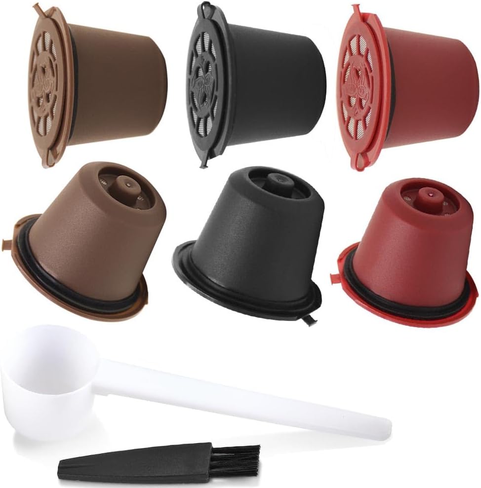 Refillable Capsules for Nespresso with Coffee Spoon Brush, Pack of 6 Refillable Coffee Capsules Capsules Self Filling for Nespresso