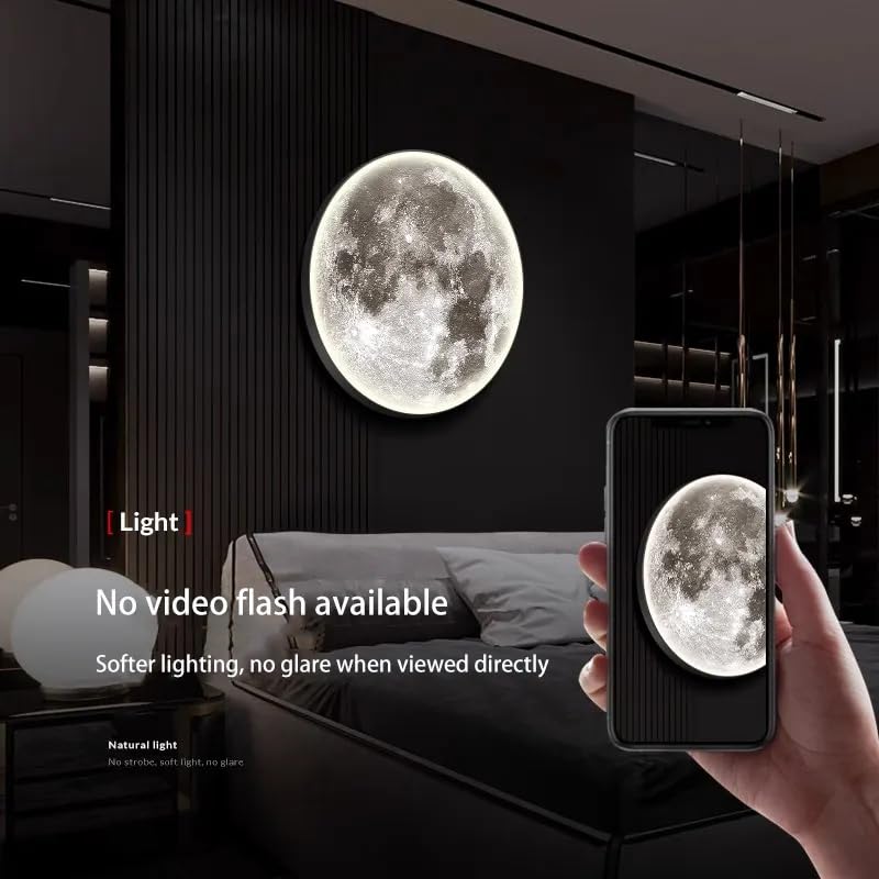 Image of One94Store Metal 3D Moon LED Wall Lamp Modern Art Deco Lighting 3 Color Changing Indoor Wall Mounted Celling Light Wall Sconce Moon Lights for Living Room Bedroom Hallway, Corded Electric (400 MM)
