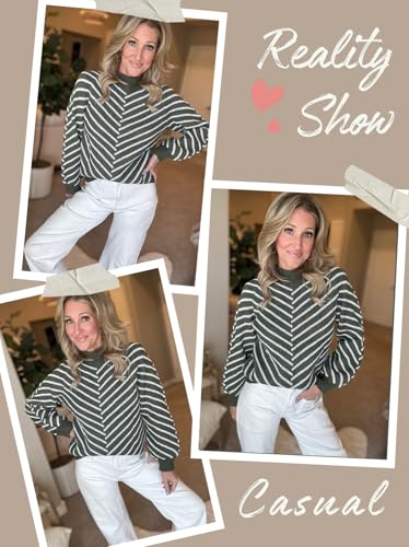 Theenkoln Women Striped Fall Sweater:Crew Neck Long Sleeve Color Block Casual Loose Pullover Knit Tops4