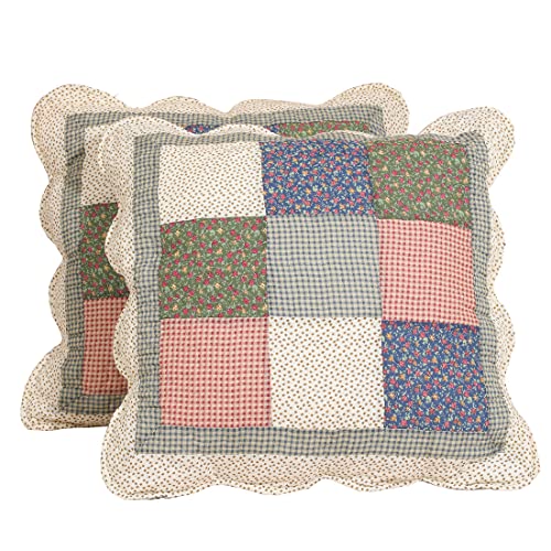 Vctops Set Of 2 Quilted 100% Cotton Boho Throw Pillow Covers 18" X 18" Farmhouse Country Floral Patchwork Decorative Cushion Cover, Patchwork Flower M #TOP25