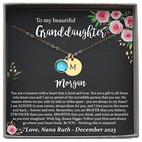 Personalized Granddaughter Gifts, Custom Name or Initial Necklace with Meaningful Message, 14K Rose or Yellow Gold Filled or Sterling Silver (Personalized Engraved Necklace)