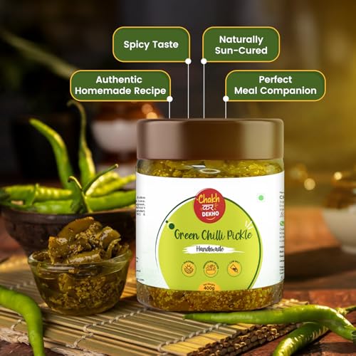 Image of Chakh Kar Dekho Green Chilli Pickle - 400 gm | Traditional Homemade Hari Mirch Ka Achar | Spicy & Tangy Indian Pickle | Made with Natural Ingredients & Authentic Flavours